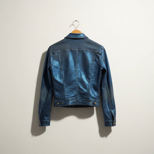 Y2K Versace Jeans Blue Metallic Denim Jacket Size M
