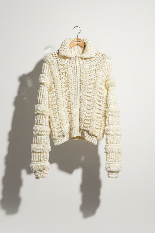 Vintage Adriano Crochet Zip Up Cardigan White Size M