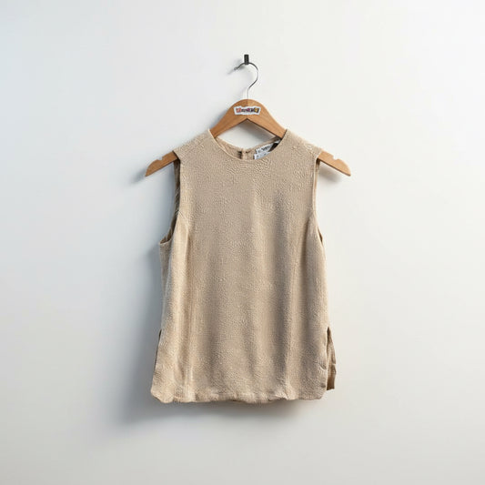 Vintage Giorgio Armani Floral Pattern Crinkle Top Beige Ladies Size 8