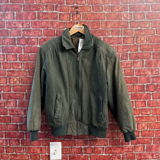 Preston & York Green Leather Bomber Jacket Size M