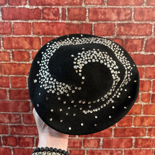 Eric Javits Black Vintage Rhinestone Wool Felt Hat