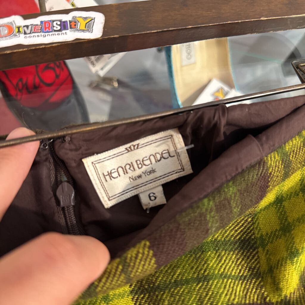 Henri Bendel Green Plaid Skirt Size 6