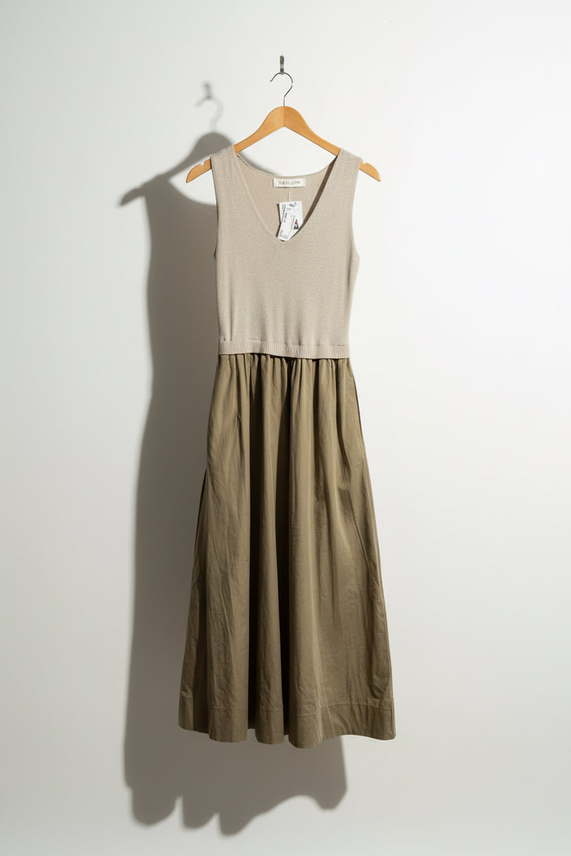 Taylor 2-Textured Brown Pleated Maxi Dress Size S