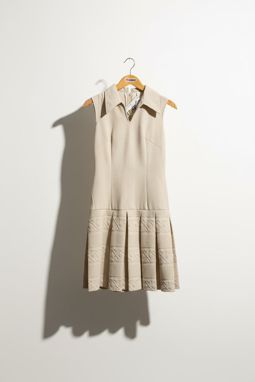 Vintage 50s Beige Textured Mini Dress Size 8