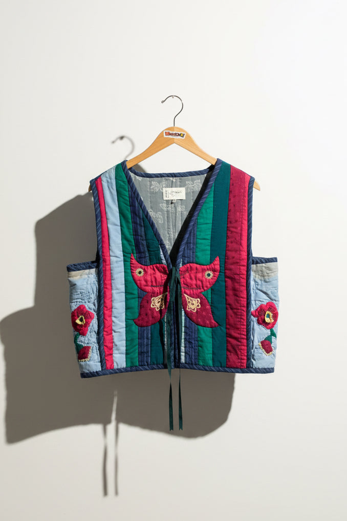 Vintage Vest Butterfly AS-IS Quilted Blue/Green/Pink Ladies Size XL