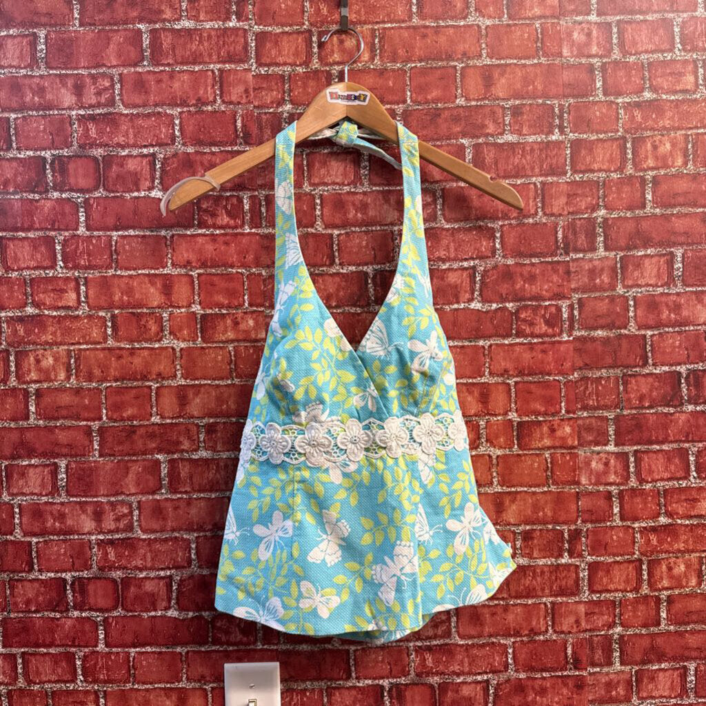 Lilly Pulitzer Halter Top Floral Teal/Green/White Size 10
