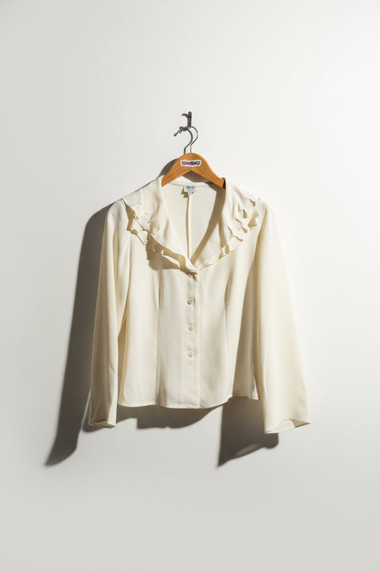 Armani Collezioni Ivory Ruffle Silk Top Ladies Size 4