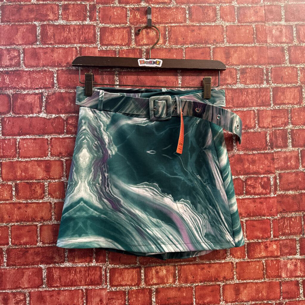 NWT Save the Queen Skort Belted Swirly Teal/Purple/White