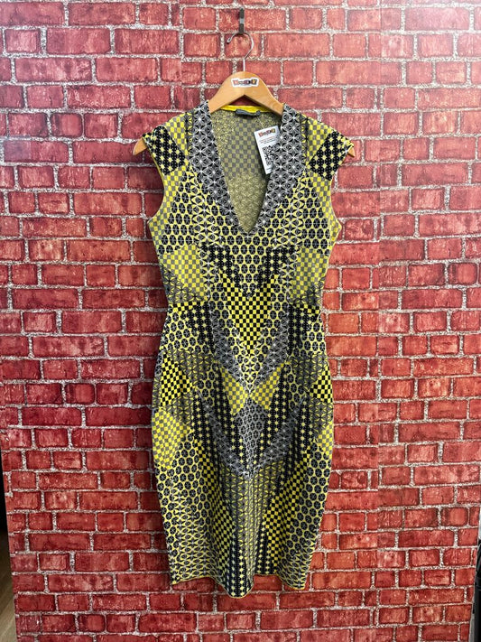 Alexander McQueen Yellow Abstract Pattern Midi Dress Size S