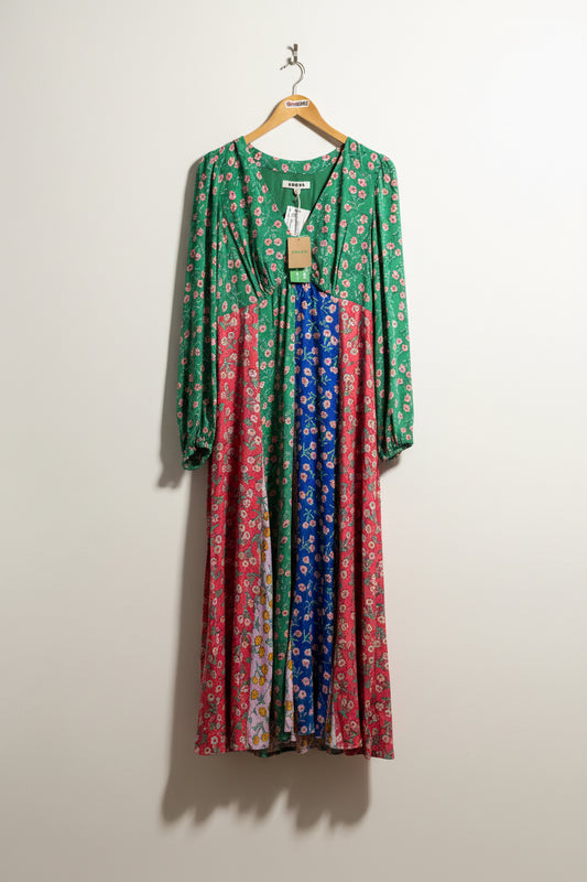 Boden maxi dress long sleeve floral Green/Pink/Blue size 10R