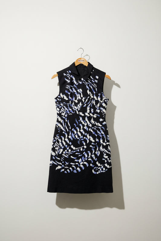 Karen Millen Midi Dress Tank Collar Stretch Black/Purple