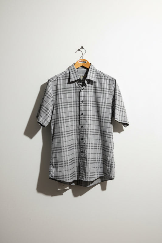 Burberry Short Sleeve Button Up Plaid Grey Size L