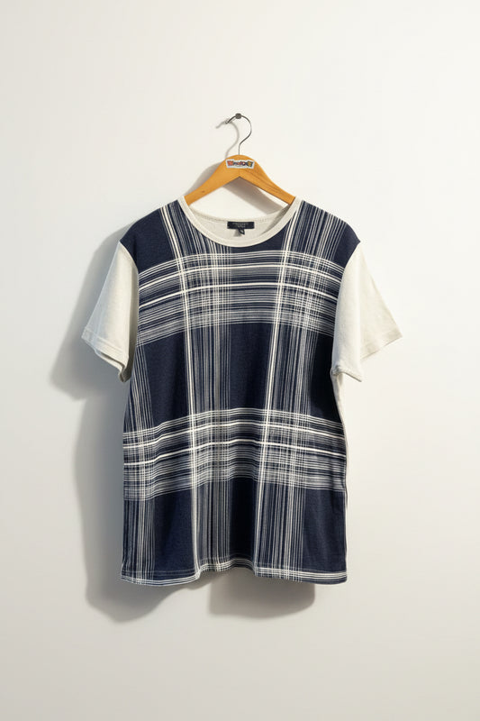 Burberry Tee Waffle Plaid Navy/White Size L