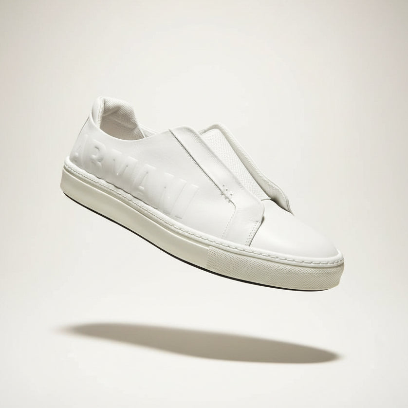 Giorgio Armani Sneakers Slip On Leather White Size 10M