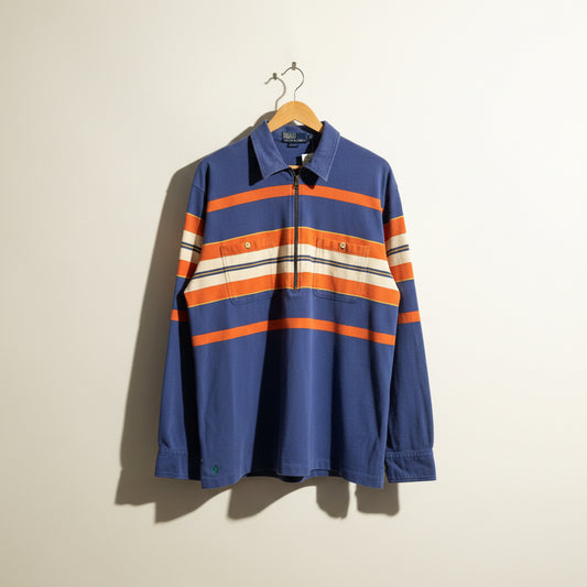 Polo Ralph Lauren Vintage Pull Over 1/2 Zip Stripes Blue/Orange/White Men’s Size L