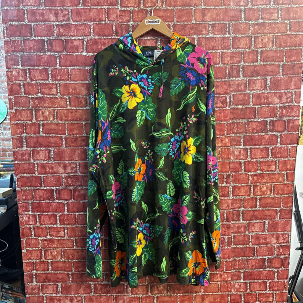 Polo Ralph Lauren Lightweight Hoodie Floral Dark Green/Pink/Green Size 2XLT