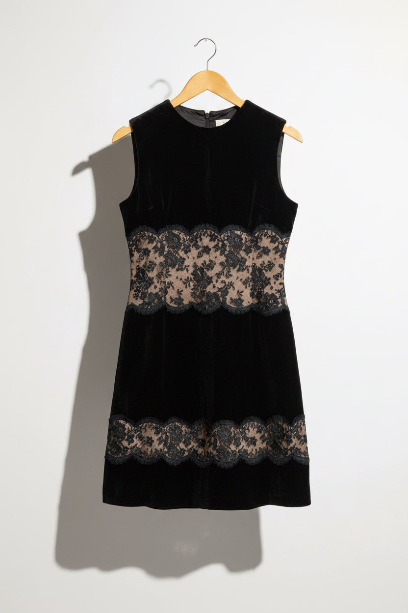 Victor Costa Romantica Midi Dress Lace Panels Black Size 10