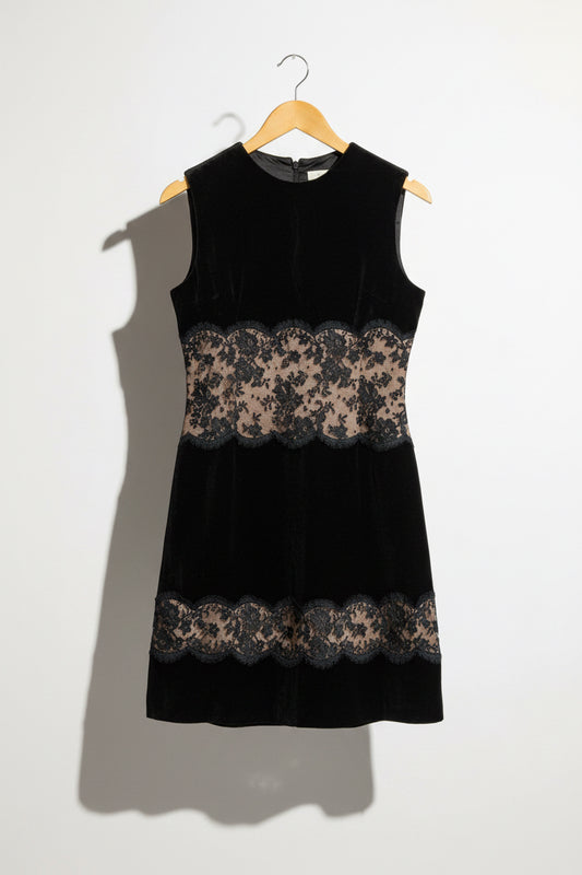Victor Costa Romantica Midi Dress Lace Panels Black Size 10
