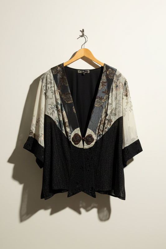 Spencer Alexis Vintage Cardigan Silk Floral Multi Texture Black/Grey/Pink Size 3X
