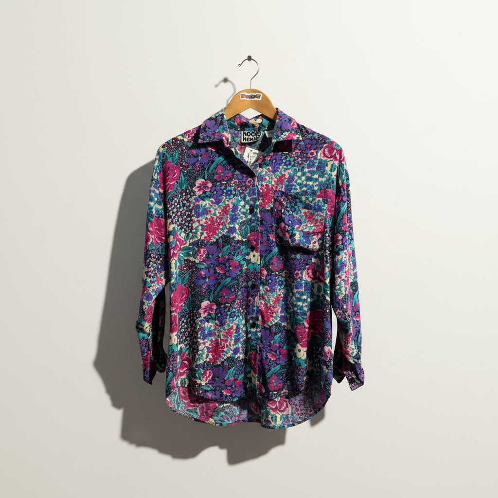 Koala Floral Colorful Button Up Purple/Pink/Blue Ladies Size M