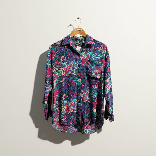 Koala Floral Colorful Button Up Purple/Pink/Blue Ladies Size M