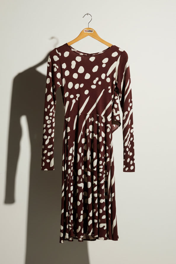 Issa London Polka Dot Dress Tie Detail Brown/White Size S