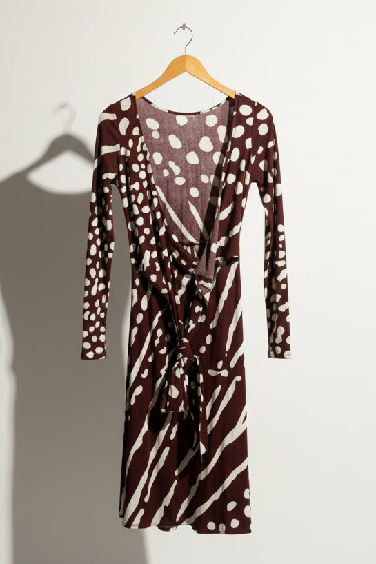 Issa London Polka Dot Dress Tie Detail Brown/White Size S