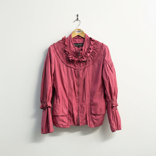 Creenstone Ruffled Collar Zipper Pink Size 40