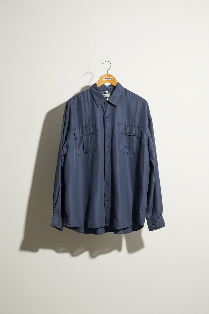Certain Silk Button Up Navy Blue Ladies Size L
