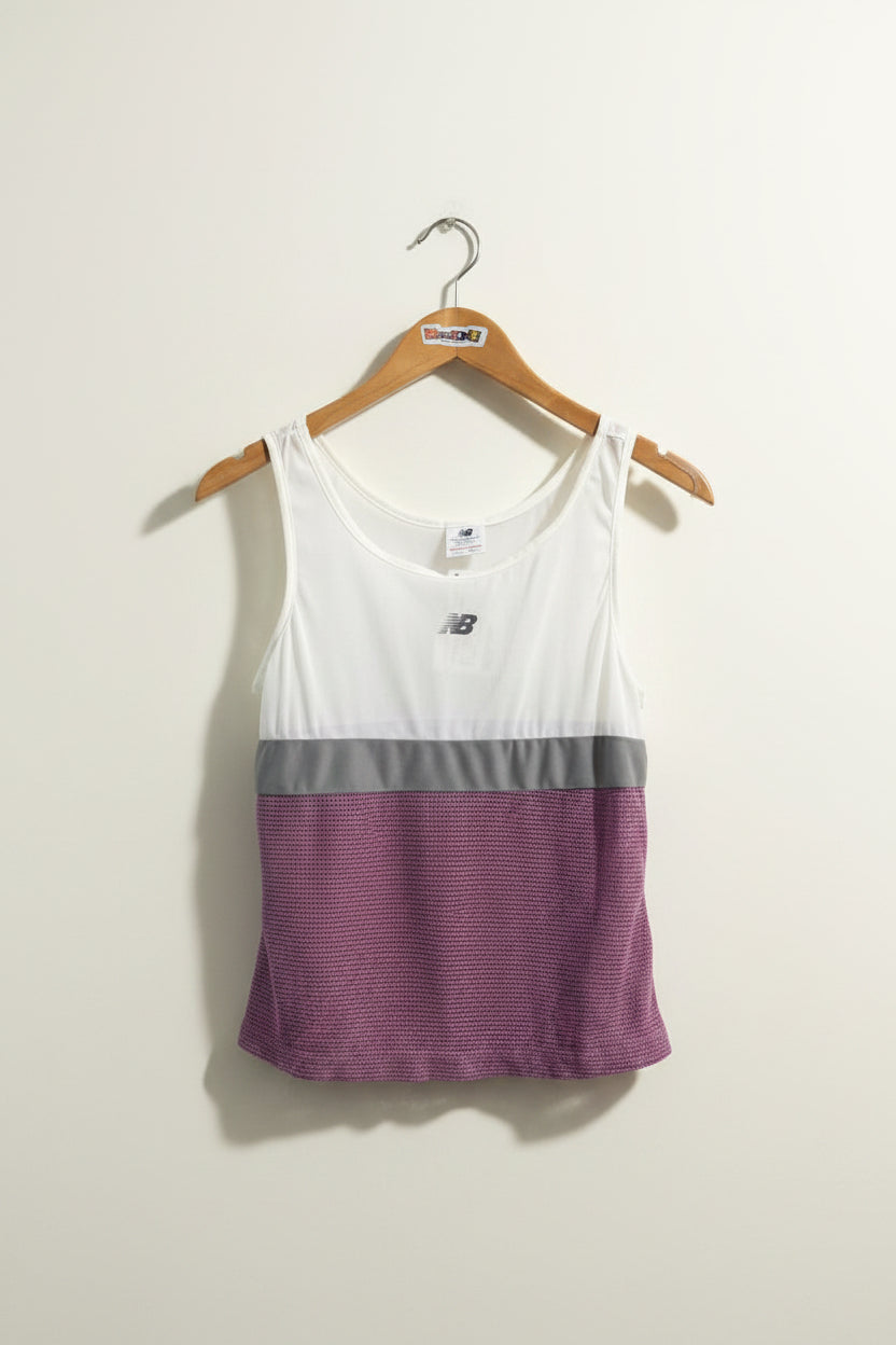 New Balance Vintage Athletic Tank Mesh White/Grey/Purple Ladies Size M