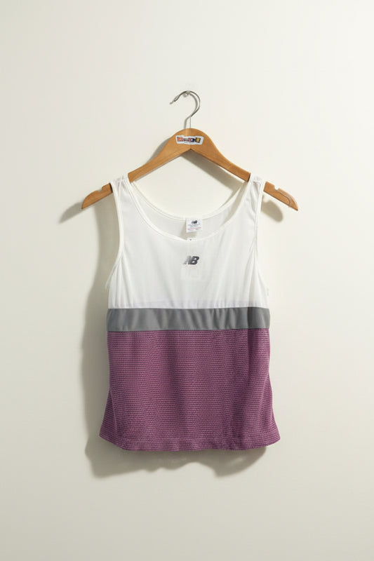 New Balance Vintage Athletic Tank Mesh White/Grey/Purple Ladies Size M