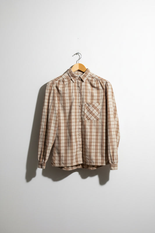 Calvin Klein Vintage 70s/80s Button Up Plaid Tan/Pink Ladies Size 8