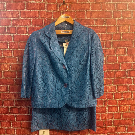 Vintage Blue Lace Floral Suit Set Size M