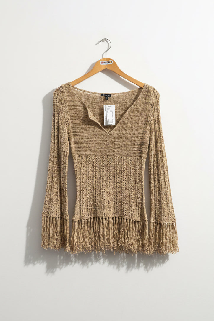 Arden B Top Woven Tassels Brown Ladies Size M
