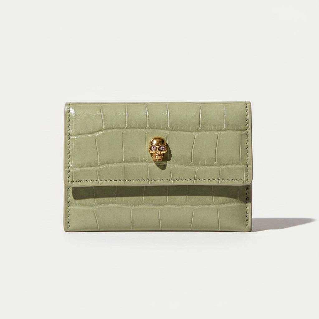 Alexander Mcqueen Green Croc Embossed Wallet
