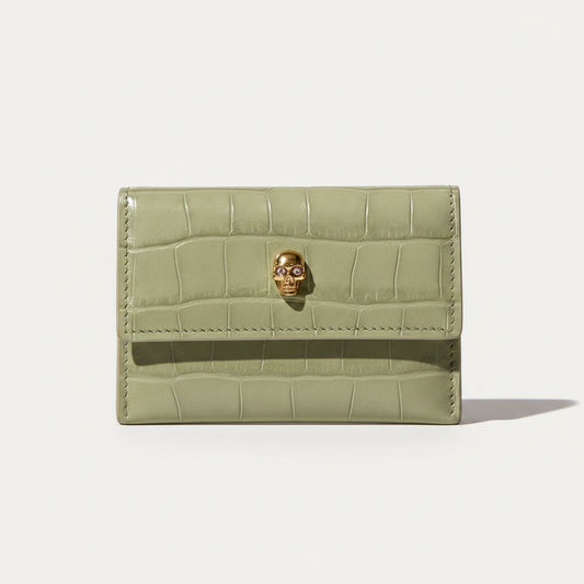 Alexander Mcqueen Green Croc Embossed Wallet