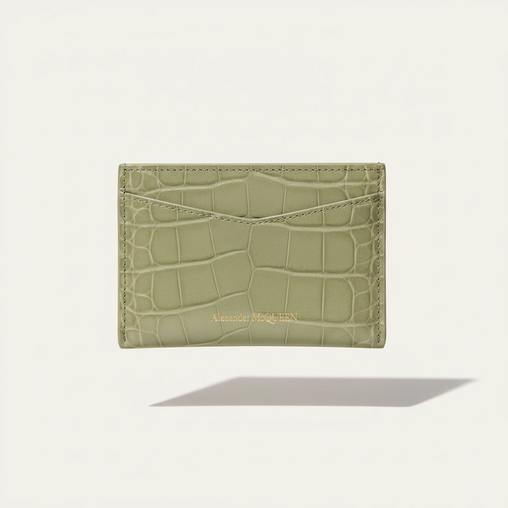 Alexander Mcqueen Green Croc Embossed Wallet