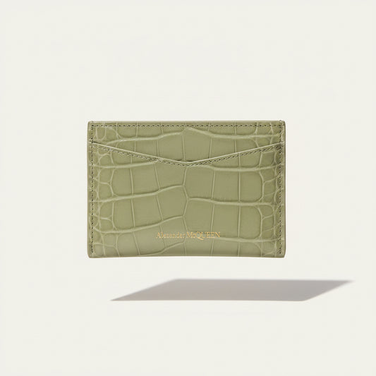 Alexander Mcqueen Green Croc Embossed Wallet
