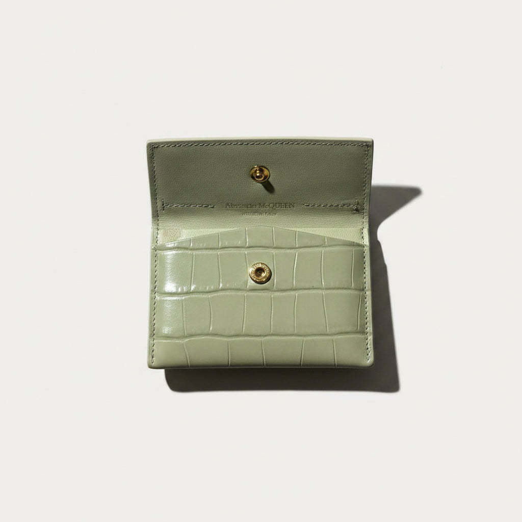 Alexander Mcqueen Green Croc Embossed Wallet