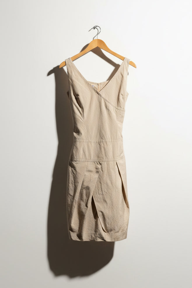 Rene Lezard Brown Wrap Tie Midi Dress Size 40