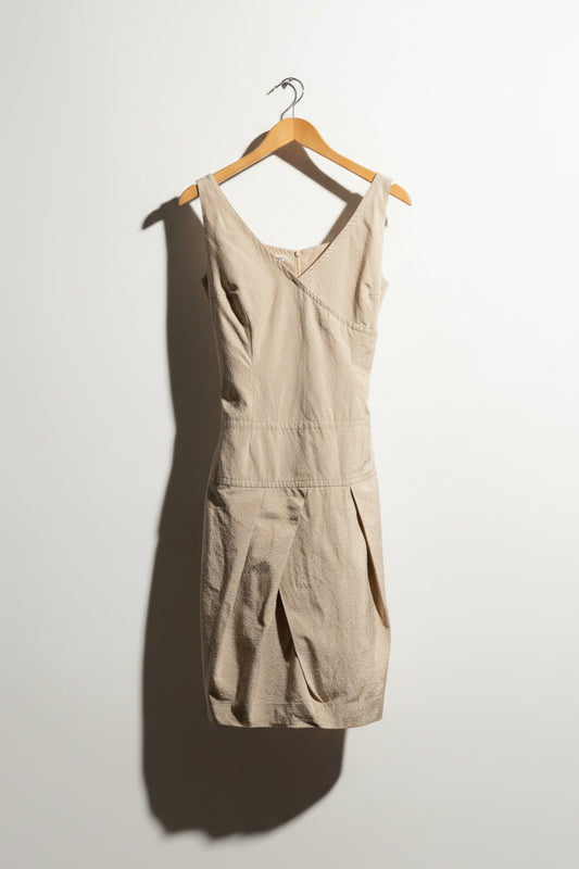 Rene Lezard Brown Wrap Tie Midi Dress Size 40