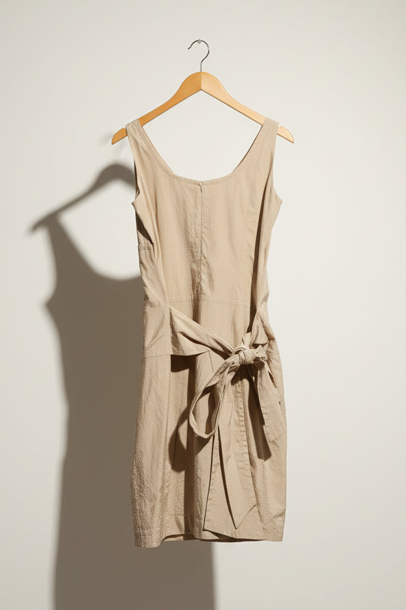 Rene Lezard Brown Wrap Tie Midi Dress Size 40