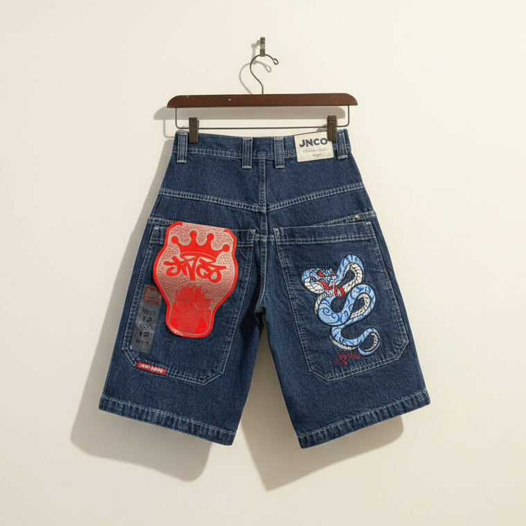 NWT JNCO Jeans Jean Shorts Dragon Pocket Blue Ladies Size 26