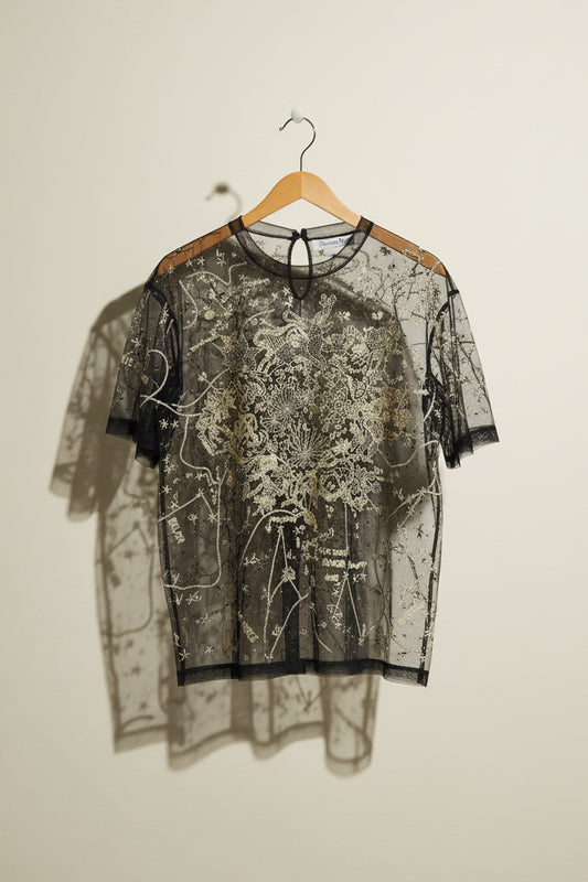 Christian Dior Top Mesh Embroidered Black/Beige/Silver