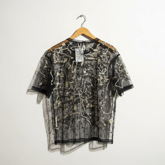 Christian Dior Top Mesh Embroidered Black/Beige/Silver