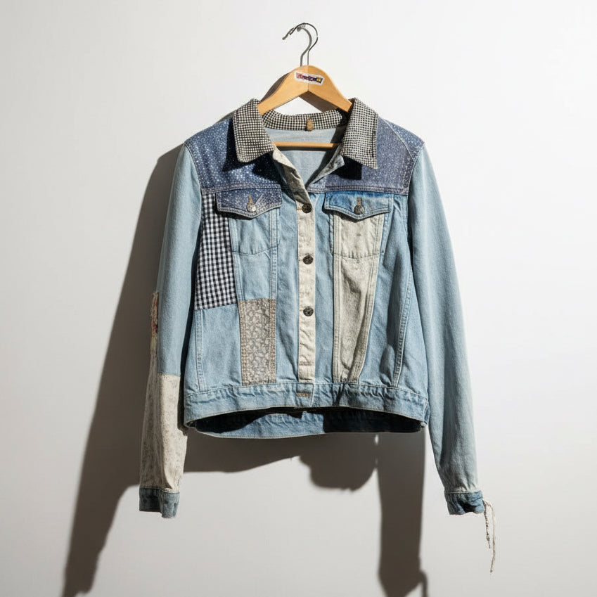 Topshop patchwork denim jacket Light Blue size 12