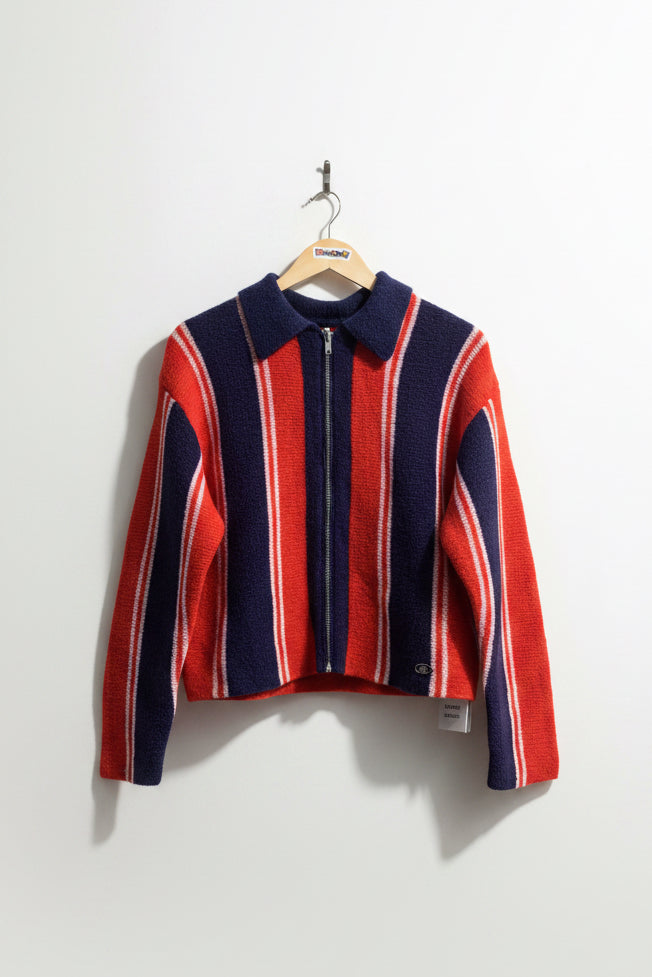 Damson Madder Zip Up Sweater Stripes Red/Blue/White Ladies Size 10