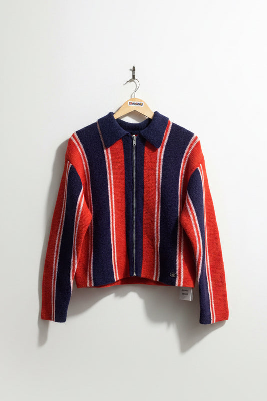 Damson Madder Zip Up Sweater Stripes Red/Blue/White Ladies Size 10