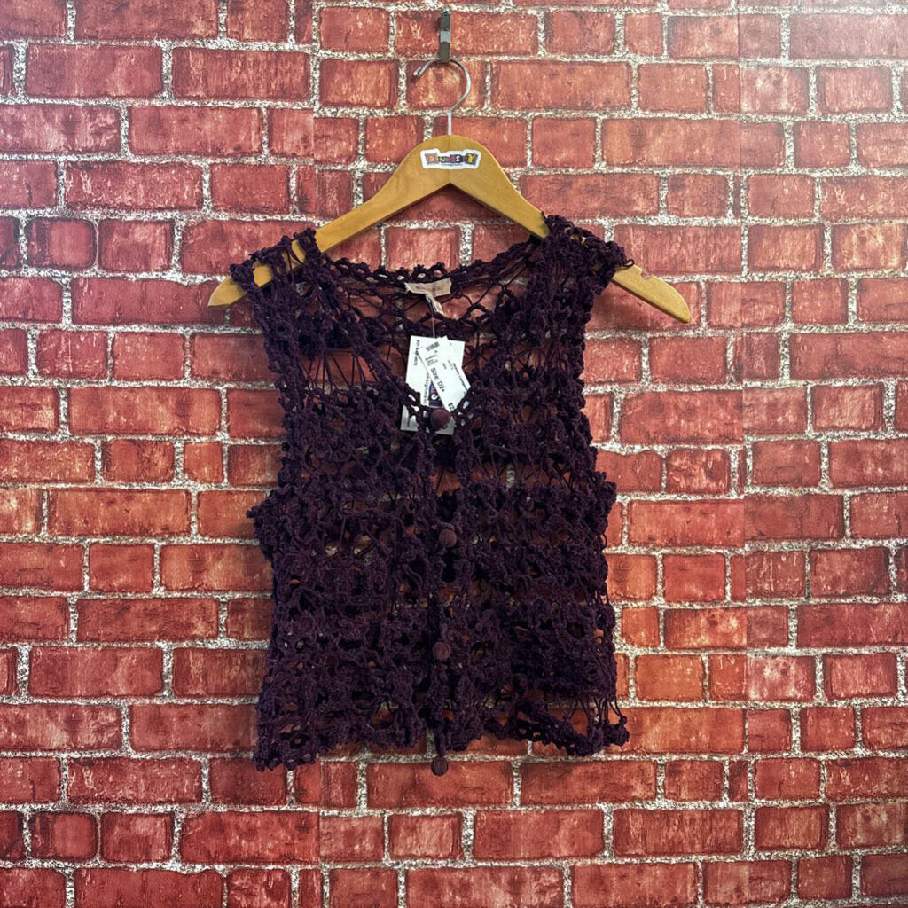 Romeo Gigli Vintage Vest Velvet Crochet Purple Size 42