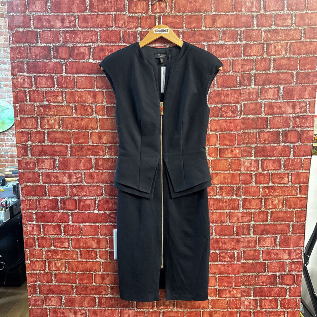 Ted Baker Dress Zip Cap Sleeve Black Size 0